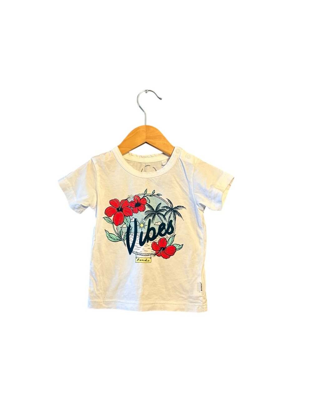 Bonds White 'Vibes' Tee with Red Floral Print